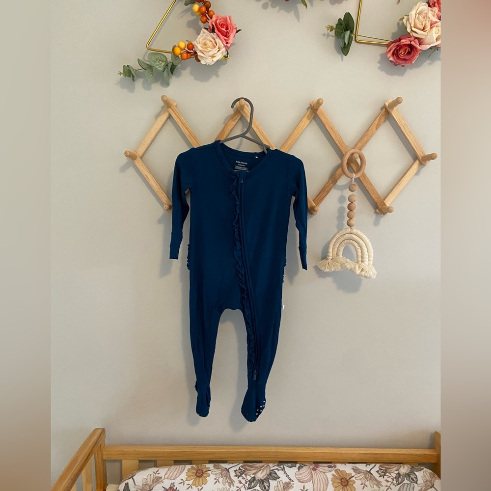 Sailor Blue Posh Peanut Ruffle Zippered Footie